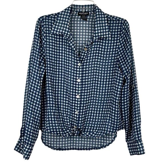 About A Girl Plaid Sheer Button Down Long Sleeve Medium - Picture 1 of 9